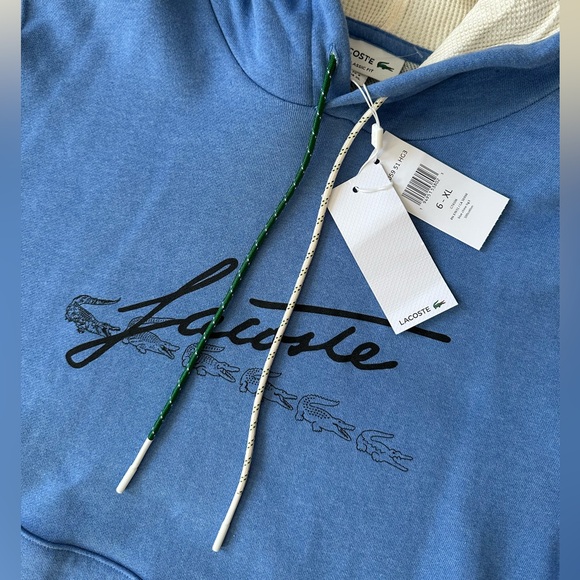 NWT Mens’a Lacoste Graphic Signature Logo Pullover Hoodie Blue Size 6 (XL) - Picture 2 of 8